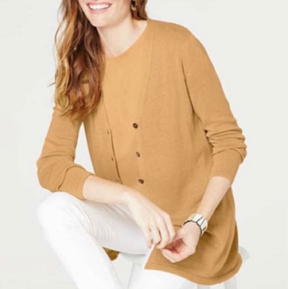 J. Jill Linen Blend V-Neck Cardigan Sweater Tan Petite Size SP